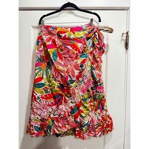 C&C California Midi Wrap Skirt Ruffle XL Vacation Tropical Resort Cruise Summer